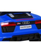 Audi Masinuta electrica pentru copii R8 albastru 70W cu telecomanda lumini suspensii scaun piele si roti din spuma Eva