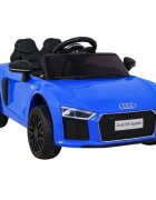 Audi Masinuta electrica pentru copii R8 albastru 70W cu telecomanda lumini suspensii scaun piele si roti din spuma Eva