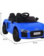 Audi Masinuta electrica pentru copii R8 albastru 70W cu telecomanda lumini suspensii scaun piele si roti din spuma Eva