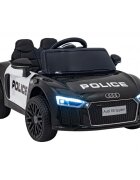 Audi Masinuta electrica pentru copii R8 police negru 70W cu telecomanda lumini suspensii scaun piele si roti din spuma Eva