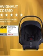 AVIONAUT Scoica auto Riko Cosmo standard de siguranta european R129 iSize testata ADAC cu maner de transport reglabil 40-87 cm sau 0-13 kg Negru