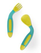 BABOO Set lingurita si furculita flexibile Galben Verde 6 luni+