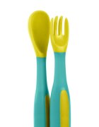 BABOO Set lingurita si furculita flexibile Galben Verde 6 luni+