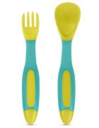 BABOO Set lingurita si furculita flexibile Galben Verde 6 luni+