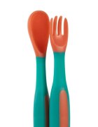 BABOO Set lingurita si furculita flexibile Portocaliu Verde 6 luni+
