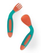 BABOO Set lingurita si furculita flexibile Portocaliu Verde 6 luni+