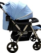 Baby Care Carucior pentru copii PRO 511 Albastru Cadru aluminiu Maner reversibil Spatar reglabil 5 trepte Amortizoare Frana picior