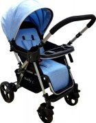 Baby Care Carucior pentru copii PRO 511 Albastru Cadru aluminiu Maner reversibil Spatar reglabil 5 trepte Amortizoare Frana picior
