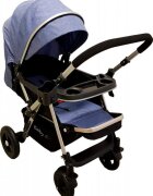 Baby Care Carucior pentru copii PRO 511 Albastru Jeans Cadru aluminiu Maner reversibil Spatar reglabil in 5 trepte Amortizoare Frana picior Pliabil