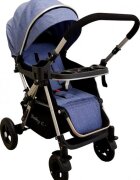 Baby Care Carucior pentru copii PRO 511 Albastru Jeans Cadru aluminiu Maner reversibil Spatar reglabil in 5 trepte Amortizoare Frana picior Pliabil
