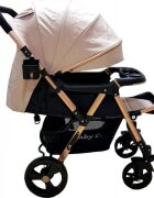 Baby Care Carucior pentru copii PRO 511 Crem Cadru aluminiu Maner reversibil Spatar reglabil 5 trepte Amortizoare Frana picior