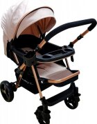 Baby Care Carucior pentru copii PRO 511 Crem Cadru aluminiu Maner reversibil Spatar reglabil 5 trepte Amortizoare Frana picior