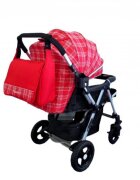 Baby Care Carucior pentru copii Pro 511 Rosu cu carouri 2 in 1 cu geanta inclusa Cadru aluminiu Maner reversibil Spatar reglabil in 5 trepte Amortizoare Plasa insecte Frana picior
