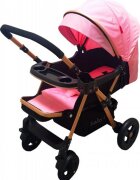 Baby Care Carucior pentru copii PRO 511 Roz Cadru aluminiu Maner reversibil Spatar reglabil in 5 trepte Amortizoare Frana picior Pliabil