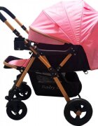 Baby Care Carucior pentru copii PRO 511 Roz Cadru aluminiu Maner reversibil Spatar reglabil in 5 trepte Amortizoare Frana picior Pliabil