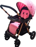 Baby Care Carucior pentru copii PRO 511 Roz Cadru aluminiu Maner reversibil Spatar reglabil in 5 trepte Amortizoare Frana picior Pliabil