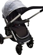 Baby Care Carucior pentru copii Pro 512 Gri Carouri cu Suspensii Cadru aluminiu Silver Maner reversibil Spatar reglabil in 5 trepte Frana picior Plasa insecte Geanta