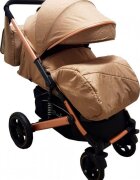 Baby Care Carucior pentru copii Pro 512 Maro Gold cu Suspensii Cadru aluminiu Gold Maner reversibil Spatar reglabil in 5 trepte Frana picior Plasa insecte Geanta