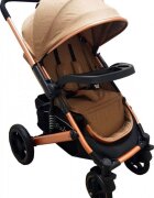 Baby Care Carucior pentru copii Pro 512 Maro Gold cu Suspensii Cadru aluminiu Gold Maner reversibil Spatar reglabil in 5 trepte Frana picior Plasa insecte Geanta