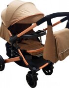 Baby Care Carucior pentru copii Pro 512 Maro Gold cu Suspensii Cadru aluminiu Gold Maner reversibil Spatar reglabil in 5 trepte Frana picior Plasa insecte Geanta
