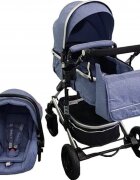 Baby Care Carucior pentru copii Pro 530 Albastru Jeans 3 in 1 Transformabil Cadru Aluminiu Amortizoare Roti din cauciuc Spatar reglabil 3 trepte Plasa insecte Geanta