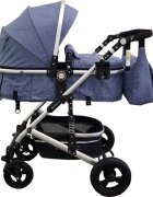 Baby Care Carucior pentru copii Pro 530 Albastru Jeans 3 in 1 Transformabil Cadru Aluminiu Amortizoare Roti din cauciuc Spatar reglabil 3 trepte Plasa insecte Geanta