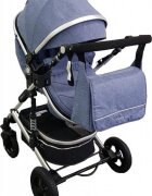 Baby Care Carucior pentru copii Pro 530 Albastru Jeans 3 in 1 Transformabil Cadru Aluminiu Amortizoare Roti din cauciuc Spatar reglabil 3 trepte Plasa insecte Geanta