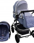 Baby Care Carucior pentru copii Pro 530 Albastru Jeans 3 in 1 Transformabil Cadru Aluminiu Amortizoare Roti din cauciuc Spatar reglabil 3 trepte Plasa insecte Geanta