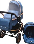 Baby Care Carucior pentru copii Pro 530 Bleumarin 3 in 1 Transformabil Cadru Aluminiu Amortizoare Roti din cauciuc Spatar reglabil 3 trepte Plasa insecte Geanta