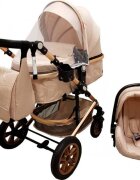 Baby Care Carucior pentru copii Pro 530 Crem 3 in 1 Transformabil Cadru Aluminiu Amortizoare Roti din cauciuc Spatar reglabil 3 trepte Plasa insecte Geanta
