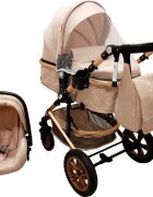 Baby Care Carucior pentru copii Pro 530 Crem 3 in 1 Transformabil Cadru Aluminiu Amortizoare Roti din cauciuc Spatar reglabil 3 trepte Plasa insecte Geanta