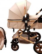 Baby Care Carucior pentru copii Pro 530 Crem 3 in 1 Transformabil Cadru Aluminiu Amortizoare Roti din cauciuc Spatar reglabil 3 trepte Plasa insecte Geanta