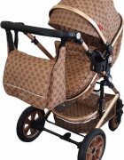 Baby Care Carucior pentru copii Pro 530 Crem cu Imprimeu Bambucci 3 in 1 Transformabil Cadru Aluminiu Amortizoare Roti din cauciuc Spatar reglabil 3 trepte Plasa insecte Geanta