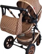Baby Care Carucior pentru copii Pro 530 Crem cu Imprimeu Bambucci 3 in 1 Transformabil Cadru Aluminiu Amortizoare Roti din cauciuc Spatar reglabil 3 trepte Plasa insecte Geanta