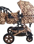 Baby Care Carucior pentru copii Pro 530 Crem cu Imprimeu Oval 3 in 1 Transformabil Cadru Aluminiu Amortizoare Roti din cauciuc Spatar reglabil 3 trepte Plasa insecte Geanta