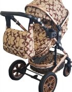 Baby Care Carucior pentru copii Pro 530 Crem cu Imprimeu Oval 3 in 1 Transformabil Cadru Aluminiu Amortizoare Roti din cauciuc Spatar reglabil 3 trepte Plasa insecte Geanta
