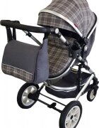 Baby Care Carucior pentru copii Pro 530 Gri Jeans Carouri 3 in 1 Transformabil Cadru Aluminiu Amortizoare Roti din cauciuc Spatar reglabil 3 trepte Plasa insecte Geanta