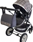 Baby Care Carucior pentru copii Pro 530 Gri Jeans Carouri 3 in 1 Transformabil Cadru Aluminiu Amortizoare Roti din cauciuc Spatar reglabil 3 trepte Plasa insecte Geanta