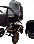 Baby Care Carucior pentru copii Pro 530 Negru 3 in 1 Transformabil Cadru Aluminiu Amortizoare Roti din cauciuc Spatar reglabil 3 trepte Plasa insecte Geanta