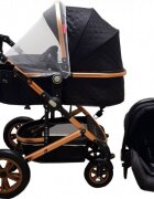 Baby Care Carucior pentru copii Pro 530 Negru 3 in 1 Transformabil Cadru Aluminiu Amortizoare Roti din cauciuc Spatar reglabil 3 trepte Plasa insecte Geanta