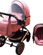 Baby Care Carucior pentru copii Pro 530 Roz 3 in 1 Transformabil Cadru Aluminiu Amortizoare Roti din cauciuc Spatar reglabil 3 trepte Plasa insecte Geanta