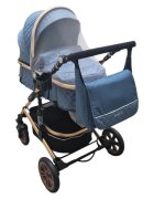 Baby Care Carucior pentru copii PRO 531 Albastru 2 in 1 Cu geanta bebe Cadru Aluminiu Gold Amortizoare Roti din cauciuc plin Spatar reglabil 3 trepte Plasa insecte