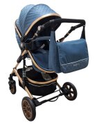 Baby Care Carucior pentru copii PRO 531 Albastru 2 in 1 Cu geanta bebe Cadru Aluminiu Gold Amortizoare Roti din cauciuc plin Spatar reglabil 3 trepte Plasa insecte