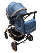 Baby Care Carucior pentru copii PRO 531 Albastru 2 in 1 Cu geanta bebe Cadru Aluminiu Gold Amortizoare Roti din cauciuc plin Spatar reglabil 3 trepte Plasa insecte