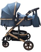 Baby Care Carucior pentru copii PRO 531 Albastru 2 in 1 Cu geanta bebe Cadru Aluminiu Gold Amortizoare Roti din cauciuc plin Spatar reglabil 3 trepte Plasa insecte