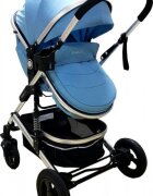 Baby Care Carucior pentru copii PRO 531 Albastru 3 in 1 Cadru Aluminiu Amortizoare Roti din cauciuc plin Landou Scoica auto Spatar reglabil 3 trepte Plasa insecte