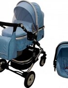 Baby Care Carucior pentru copii Pro 531 Albastru 3 in 1 Transformabil Cadru Aluminiu Amortizoare Roti din cauciuc Spatar reglabil 3 trepte Plasa insecte Geanta