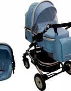 Baby Care Carucior pentru copii Pro 531 Albastru 3 in 1 Transformabil Cadru Aluminiu Amortizoare Roti din cauciuc Spatar reglabil 3 trepte Plasa insecte Geanta