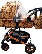 Baby Care Carucior pentru copii Pro 531 Bej cu fluturi maro 3 in 1 Transformabil Cadru Aluminiu Amortizoare Roti din cauciuc Spatar reglabil 3 trepte Plasa insecte Geanta