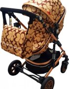 Baby Care Carucior pentru copii Pro 531 Bej cu fluturi maro 3 in 1 Transformabil Cadru Aluminiu Amortizoare Roti din cauciuc Spatar reglabil 3 trepte Plasa insecte Geanta